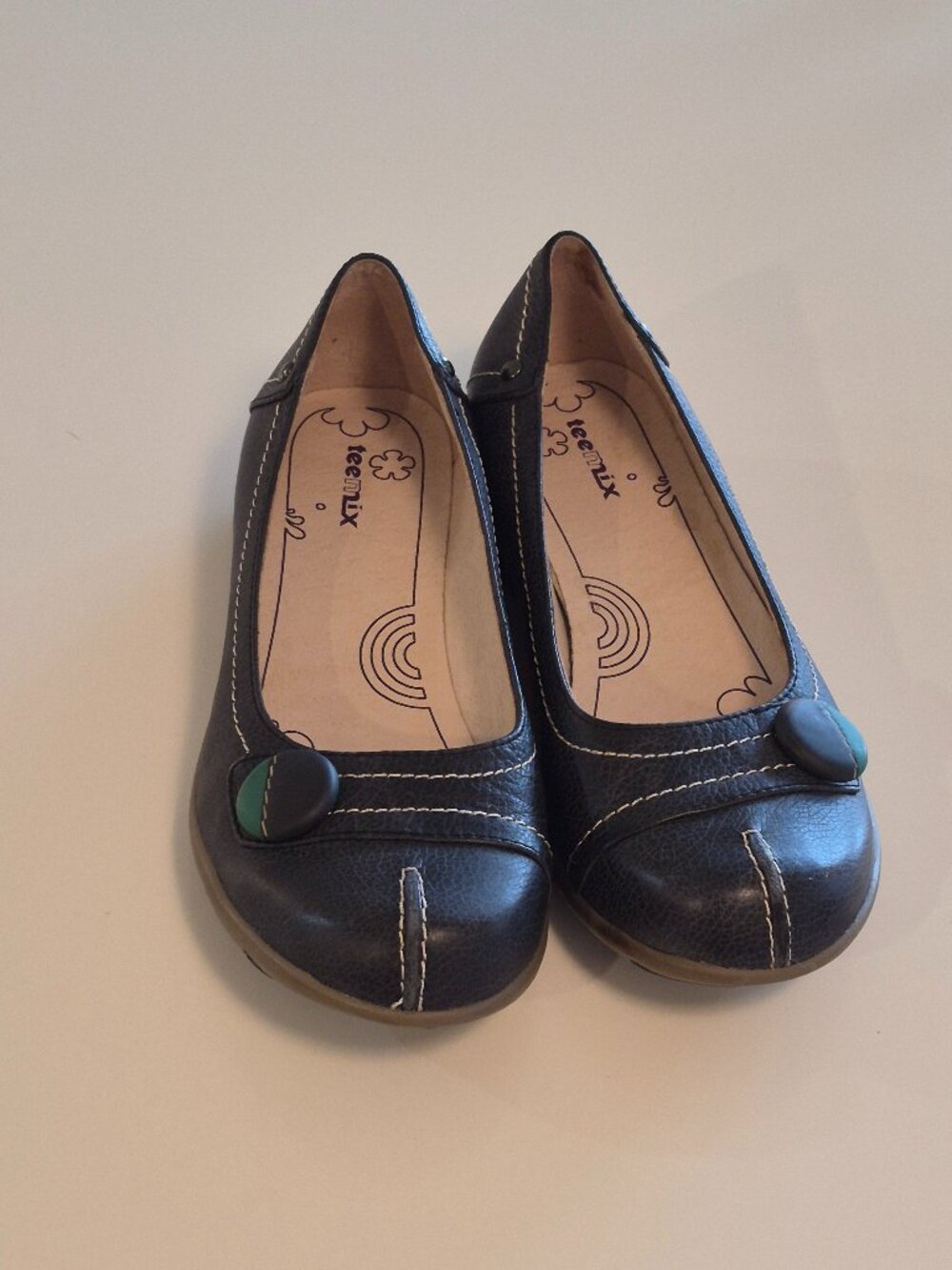 Teemix girls 35 US 5 Navy Button Strap Comfort Flats Low Wedge Mary Jane